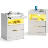 Mondeer Nachttisch (2 St) LED Nachtkommode (Beistelltisch mit Steckdosen), mit LED-Beleuchtung & 2 USB Ladestation, 3 Schubladen