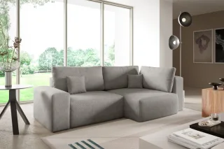 Ecksofa Schlafsofa Sofa ARONA in Stoff Centaur Graubeige Ottomane Rechts