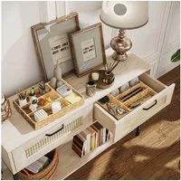 HOMCOM Aufbewahrungskorb 2er-Set, aus Wasserhyazinthe, zum Aufbewahrung und Organisieren (geflochtener Körbe, 2 St., Aufbewahrungskörbe), für Wohnzimmer, Küche, Schlafzimmer, 36 x 26 x 5 cm, Naturholz