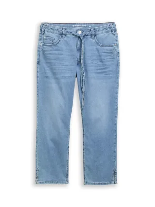 Tom Tailor - Plus Size - TTPLUS SLIM Jeans mit Bindegürtel clean light stone blue denim - Gr. - 46