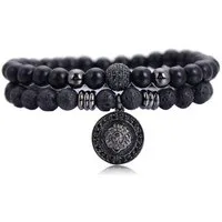Lisandra Scott Armband Herren Armband aus Vulkangestein mit Löwen Anhänger 306-Edelstahl, Kraftvoll & Maskulin – Armband elastisch mit Lavastein & Löwe 18–22 cm