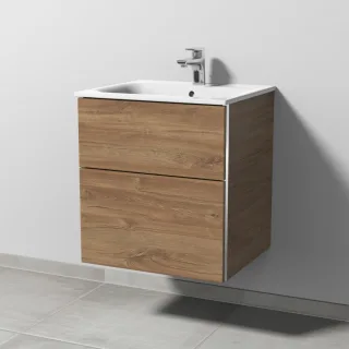 Sanipa 3way Waschtischunterbau zu Geberit Renova Plan Slim Waschtisch mit 2 Auszügen, Eiche-Kansas BR68559