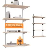 BOOMET Wandregal Metall Regal mit Fichtenböden · Regalsystem in 50 Größen · Weiß, 80 12-tlg., Bausatz · Wandschienen Regalsystem · Regalträger Schienensystem