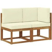 vidaXL Sofaelement Outdoor Mittel- und Ecksofa mit Kissen 2 Stück Natur und Creme (2 St)