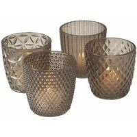 Spetebo Windlicht Glas Teelichthalter 4er transparent grau (Set, 4 St., 4er-Set)
