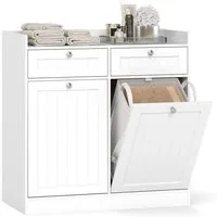 COSTWAY Wäscheschrank Kippbar Badezimmerschrank mit Schublade & Wäschesack, weiß