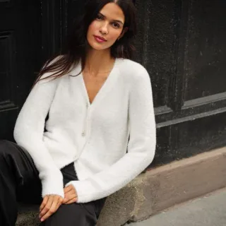 Cardigan mit Strass-Knöpfen, Damen,  Weiß, Viskose/Polyester-Mischung, by Lands' End