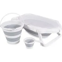 Cangaroo Babybadewanne Badewannen-Set Hawaii 4-teilig, 4-teilig faltbar Wasserablauf Ablagefächer Netz