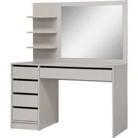 Beautysofa Schminktisch Malta 120 cm mit Spiegel und Schubladen (Weiß oder Kaschmir, Elegantes Design für Schlafzimmer – rechts/links montierbar), Wahlweise mit oder ohne Griffe