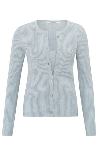 Yaya - Fake-Cardigan im Rippenmuster blau - Gr. - XL