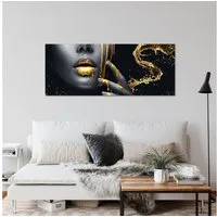Runa Art Wandbild Schwarz Gold Wohnzimmer Deko Bild Frau Fashion, 1 Teilig - 100 x 40 cm, 5 Teilig - 200 x 100 cm