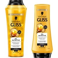 Gliss Haarshampoo Oil Nutritive 250ml & Haar-Spülung 200ml, 2-tlg., schützt & stärkt, Reparatur, tiefenwirksam, intensive Nährpflege