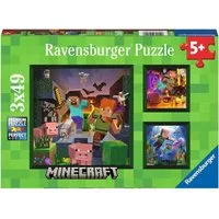 Ravensburger Puzzle 3 x 49 Teile Kinder Puzzle Minecraft Biomes 05621, 49 Puzzleteile