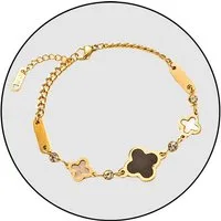 GOLDKLEIN Edelstahlarmband Edelstahl Gold Clover Charm Armband, Damen, inkl. Geschenkbox