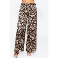 SASSYCLASSY Stoffhose Satin Leo-Print Hose ige weite Hose mit elatischem Bund und seitlichen Eingriffstaschen