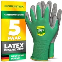 GRÜNTEK Gartenhandschuhe Schutzhandschuhe 5 Paar aus Polyesterfaser mit Latexbeschichtung (Set, 10-St., 5 Paar M/8) geeignet für den privaten und gewerblichen Gebrauch