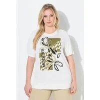 Ulla Popken T-Shirt T-Shirt Blütenmotiv Ziersteine Rundhals Halbarm