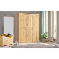Inter Link Kleiderschrank Pelle Massivholz Schrank Landhausstil, 5 Fächer, Kleiderstange, lackiert