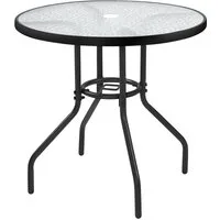 Yaheetech Gartentisch Runder Balkontisch mit Schirmloch aus Gehärtetem Glas & Metall, Kaffeetisch mit Wassermuster auf der Glasoberfläche für Draußen