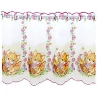 heimtexland Scheibengardine Kinderzimmer Deko Gardine Baby Katzen Fensterdeko (1 St), Durchzuglöcher, halbtransparent, Voile, transparent, HxB 45x85 cm, Stickerei Kante pink rosa