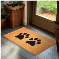 BRUBAKER Fußmatte Pfoten - 45 x 75 cm Hunde und Katzen - Fußmatte für Außen und Innen, Türvorleger für Hundebesitzer & Katzenbesitzer, Höhe: 15 mm, Schmutzfangmatte aus 100% Kokos - Wetterfest & Rutschfest