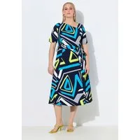 Ulla Popken Maxikleid Midikleid grafischer Druck V-Ausschnitt Halbarm