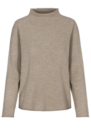 CLARINA - Stehbund-Pullover, 1/1 Arm,uni mokka mel. - Gr. - 46