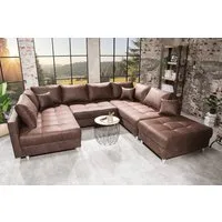 riess-ambiente Wohnlandschaft KENT 305cm antik braun - Federkern, modern, inkl. Hocker u. Kissen, Set 2 Teile, Wohnzimmer · XXL · U-Form · Federkern · Microfaser · Hocker & Kissen