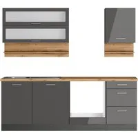 KOCHSTATION Küchenzeile KS-Milan, 220 cm breit, robuste Metallauszüge, viel Stauraum