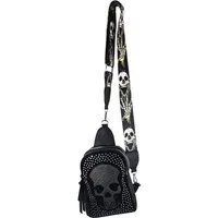 Einkaufszauber Schultertasche Slingbag Skull Totenkopf - Schultertasche Crossover, Totenkopf aus Strass