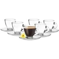 Sendez Espressotasse 6 Espresso Gläser 85ml mit 6 Unterteller Tasse 12tlg Espressoglas, 12-tlg., Glas