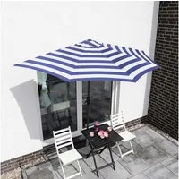 Sekey Sonnenschirm 270 cm Sonnenschirm Streifen Halbrund Terrassenschirm mit Kurbel, Halbrundschirm für Balkon, Garten, Hof, Restaurant, Café, Biergarten