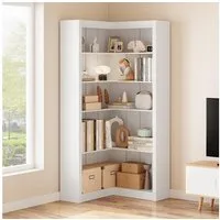 GarveeMore Eckregal 5-stufiges L-förmiges Eckbücherregal Standregal Mehrzweckregal, Moderne Landhausmöbel Große Kapazität Stauraumregal 182.5cm Hoch Regal