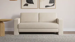 BRUNO Schlafsofa 160cm in Beige | Kubus | stabiles Massivholz & Boxspringkomfort