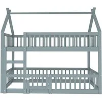 Sweiko Etagenbett Kinder-Familienbett mit Treppe, (Loft Design, Massivholz-Etagenbett-Rahmen), 90*200cm,Grau