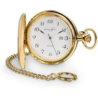 Hermann Jäckle Taschenuhr Tübingen Vergoldet, 50 mm – Quarzuhr mit Kette & Reiseetui