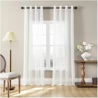 TUWENA Gardine 2er Set Vorhänge Gestreifte Gardinen mit Ösen, Voile Gardinen Weiß, Blickdicht 80% Lichtdurchlässig Gardine Vorhang für Schlafzimmer