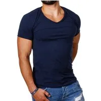 CARISMA T-Shirt Herren Uni Basic 4066 tief-breit geschnittener Ausschnitt vintage Look V-Ausschnitt unifarben kurzarm slim fit