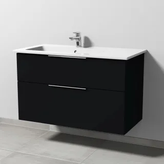 Sanipa 3way Keramik-Set Venticello Keramik-Waschtisch und Unterbau mit 2 Auszügen, Schwarz-Matt UF32508