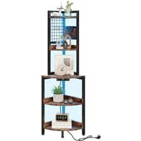 Dripex Eckregal 5 Ebenen mit Steckdosen und LED Beleuchtung 40x40x152cm