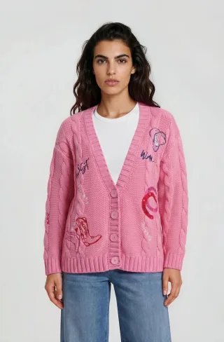 Milano Italy - V neck cardigan with 1/1 sleeve candy print - Gr. - S