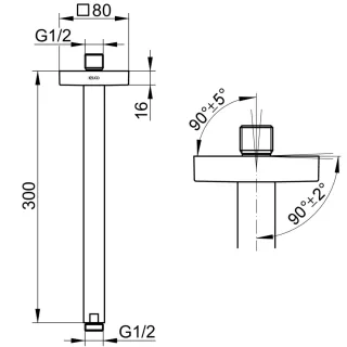 Keuco Brausearm Edition 300 53089, Deckenanschluss, 300 mm,Edelstahl-finish, 53089060302 53089060302