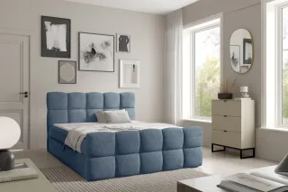 Boxspringbett Schlafzimmerbett SATINE PREMIUM 160x220cm Stoff Coral Himmelblau