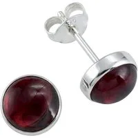 mantraroma Paar Ohrstecker SAMA rund medium aus 925 Silber mit Granat (Paar, Paar Ohrringe mit Schmuckbeutel), 925 Sterling Silber Ohrringe für Damen