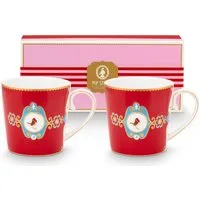 PiP Studio Becher Love Birds Medallion Red Henkelbecher Large 0,25l Set2, Porzellan
