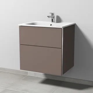 Sanipa 3way Waschtischunterbau zu Geberit Renova Plan Slim Waschtisch mit 2 Auszügen, Taupe-Matt BP6861T