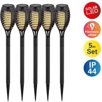 näve LED Solarleuchte Fanilo, Tageslichtsensor, LED fest integriert, Warmweiß, 5er Set Fackeln, Flammeneffekt, schwarz, LED warmweiß, H: 45cm, D: 6cm