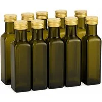 gouveo Trinkflasche Glasflaschen 250 ml Maraska -Antik- mit Schraubdeckel - Flasche 0,25 l, 10er Set, goldfarben