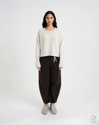 Smith&Soul - Round Neck Pullover Cable Hem oat milk - Gr. - XL