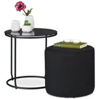 relaxdays Beistelltisch mit Hocker schwarz